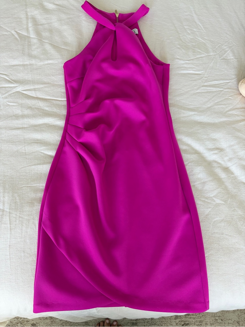 Halter Midi Sheath Dress in Bright Magenta